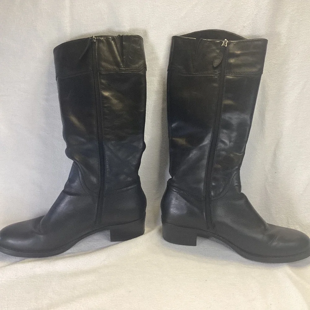 Franco Sarto Cissy Black Leather Knee High Riding Boots Womens 10M Block Heel